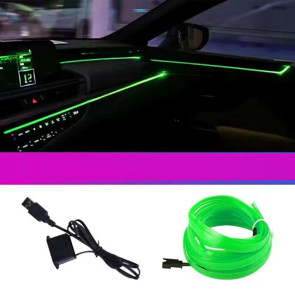 Гибкий неон 5 метров зеленого цвета для подсветки салона автомобиля USB