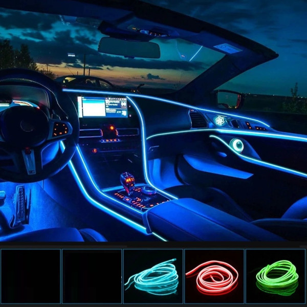 Гибкий неон 5 метров зеленого цвета для подсветки салона автомобиля USB