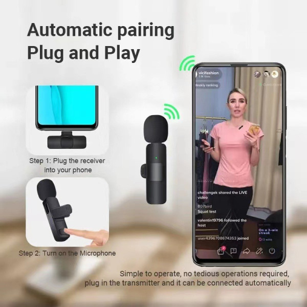 Беспроводной микрофон петличный K9 Wireless Lavalier с адаптером Lightning Type-C
