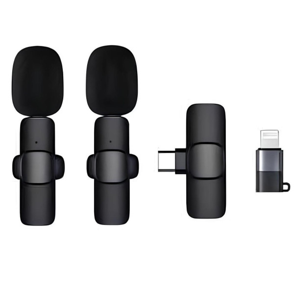 Комплект петличных микрофонов K9+ Wireless Lavalier с переходниками Lightning Type-C черный