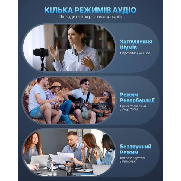 Комплект петличных микрофонов K9+ Wireless Lavalier с переходниками Lightning Type-C черный
