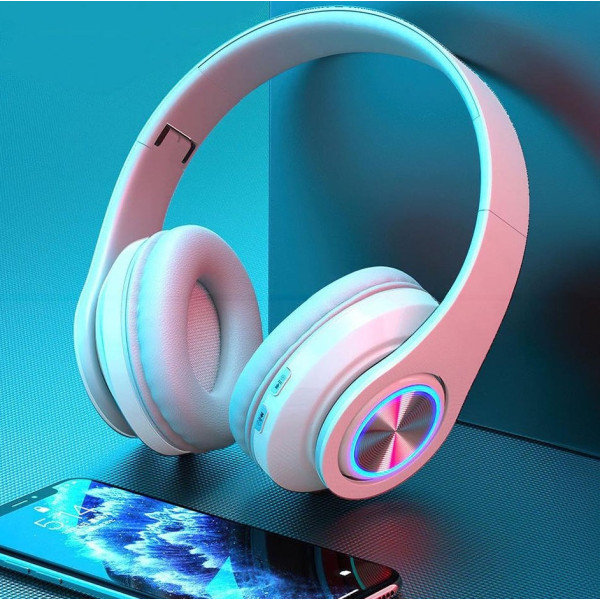 Bluetooth наушники B39 с RGB подсветкой и микрофоном гарнитура черно-белая