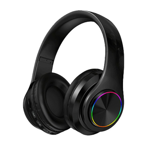 Bluetooth наушники B39 с RGB подсветкой и микрофоном гарнитура черно-белая