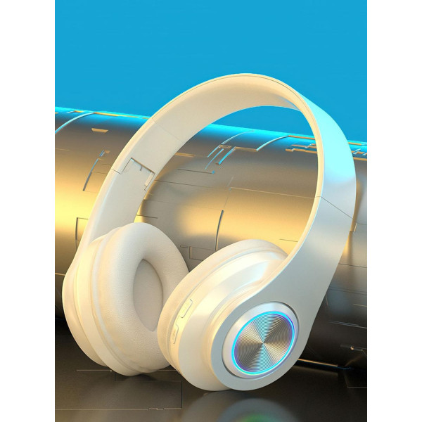 Bluetooth наушники B39 с RGB подсветкой и микрофоном гарнитура черно-белая