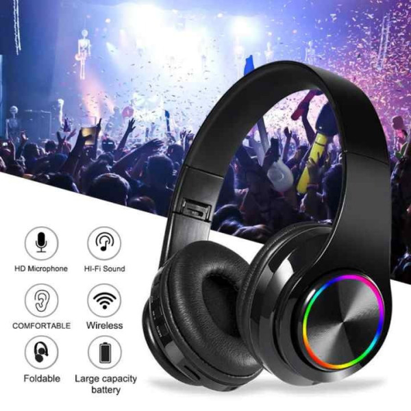 Bluetooth наушники B39 с RGB подсветкой и микрофоном гарнитура черно-белая