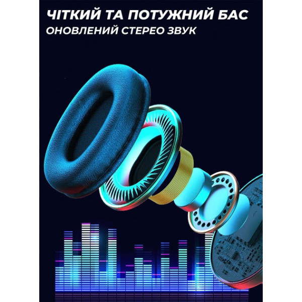Bluetooth наушники B39 с RGB подсветкой и микрофоном гарнитура черно-белая