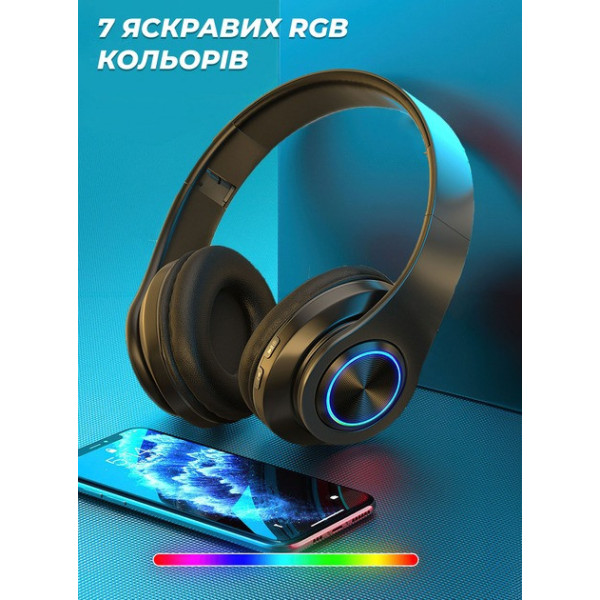 Bluetooth наушники B39 с RGB подсветкой и микрофоном гарнитура черно-белая