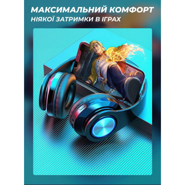 Bluetooth наушники B39 с RGB подсветкой и микрофоном гарнитура черно-белая