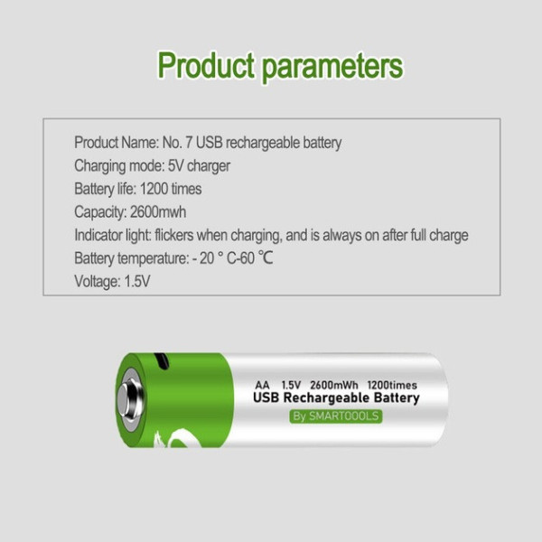Комплект батареек AA USB Type-C 2 шт 1.5 В 2600 мВт