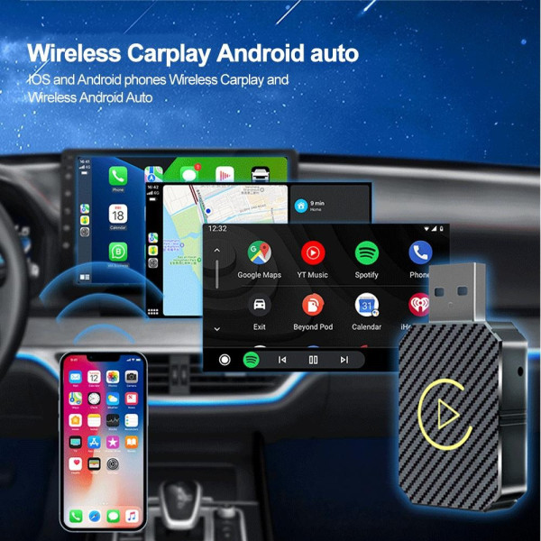 Беспроводной адаптер для авто CarPlay Android Auto USB Bluetooth черный