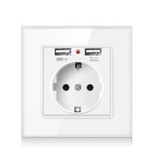 Розетка с заземлением SIXWGH белая с двумя USB портами WH034W