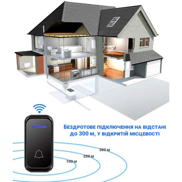 Комплект беспроводных звонков с приемником и 38 мелодиями WDB-02-2 черно-белый