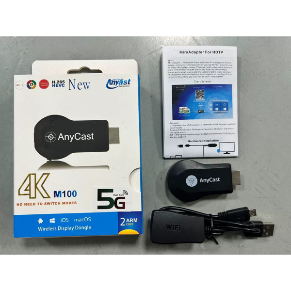 Медиаплеер AnyCast Miracast M100 4K 1080p 5G с Wi-Fi и двухъядерным процессором