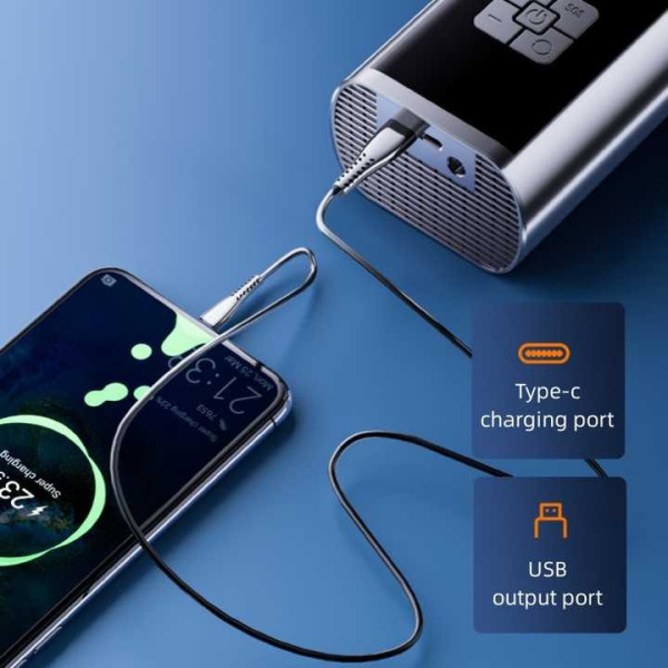Портативный компрессор с LED дисплеем, Power Bank и фонариком 6000 мАч для шин