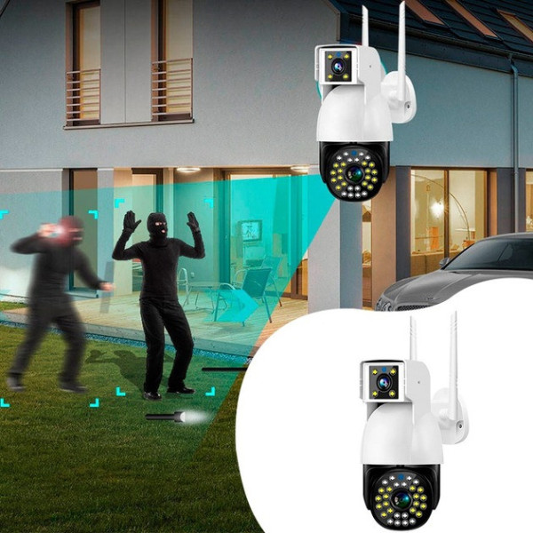 Уличная IP камера с двойным объективом Dual Camera P12 WI-FI V380PRO датчик движения