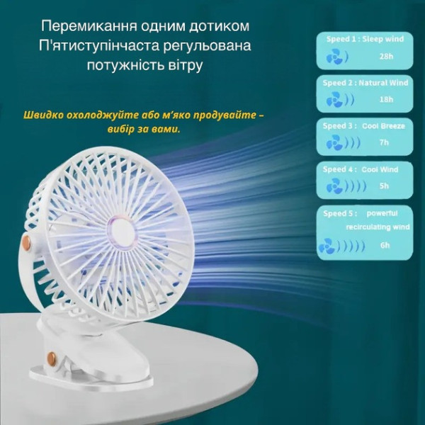 Аккумуляторный вентилятор VHG F03 с подсветкой LED