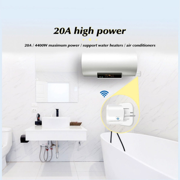 Смарт розетка Tuya 20А Wi-Fi с таймером и счетчиком электроэнергии