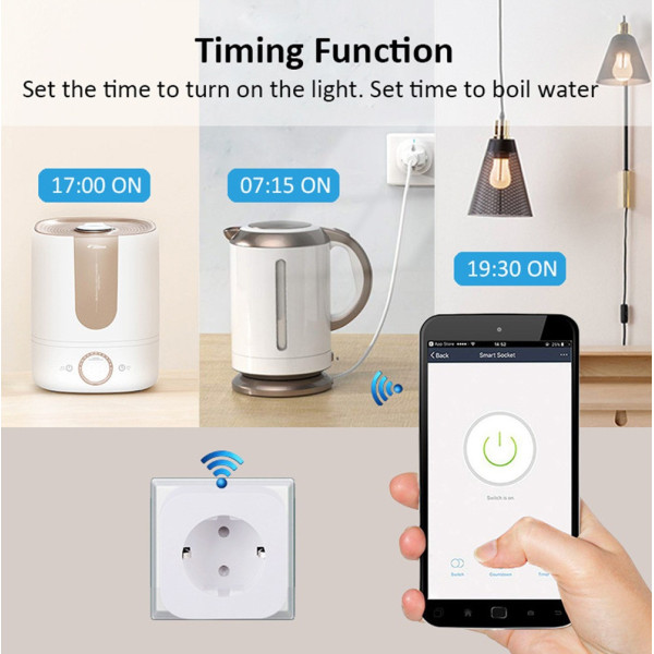 Смарт розетка Tuya 20А Wi-Fi с таймером и счетчиком электроэнергии