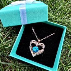 Золотое ожерелье женское Heart Love с голубым циркониевым камнем