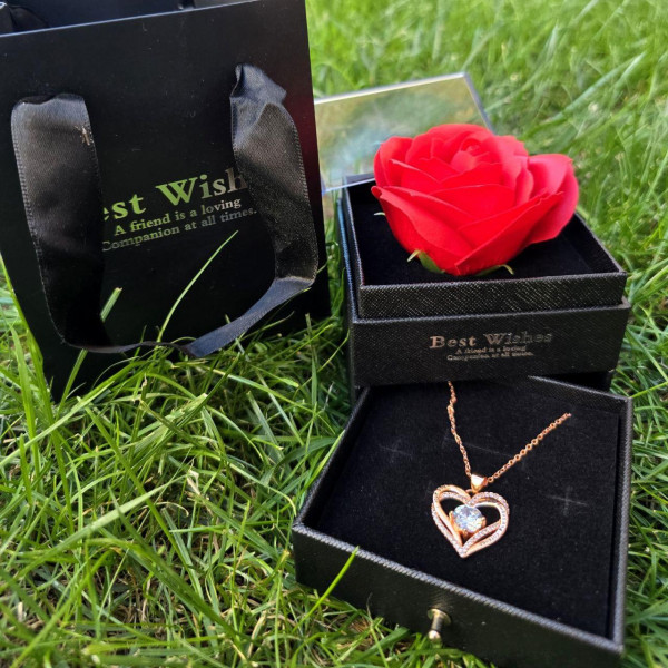 Подарочный набор "I Love You" с подвеской и вечной розой в подарочной коробке — Розовый