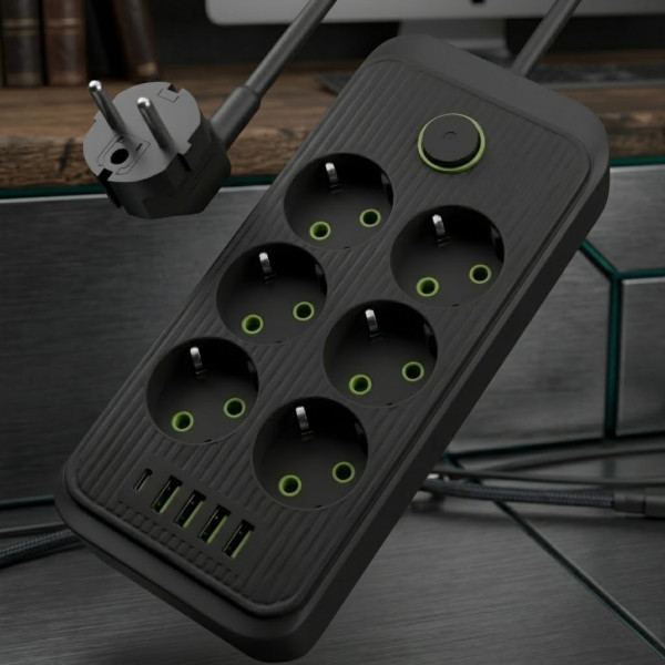 Удлинитель розетки сетевой фильтр на 6 гнезд 5 USB разветвитель питания для техники/ разветвитель розетки