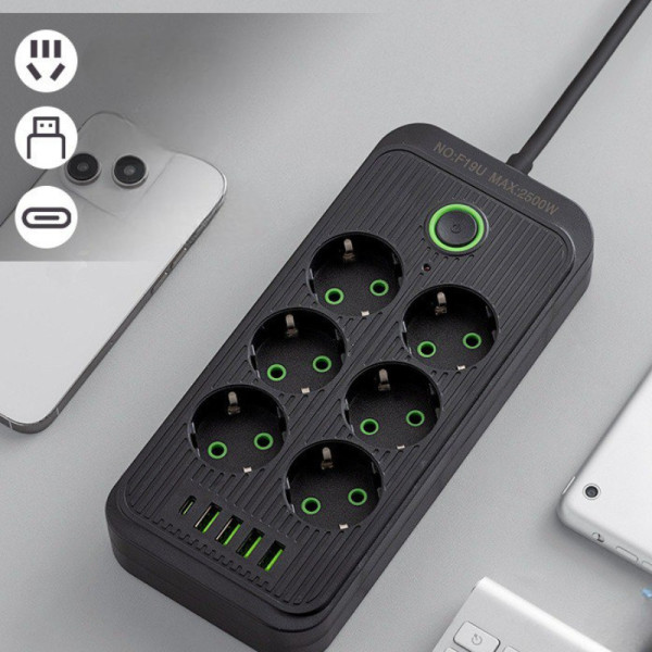 Удлинитель розетки сетевой фильтр на 6 гнезд 5 USB разветвитель питания для техники/ разветвитель розетки