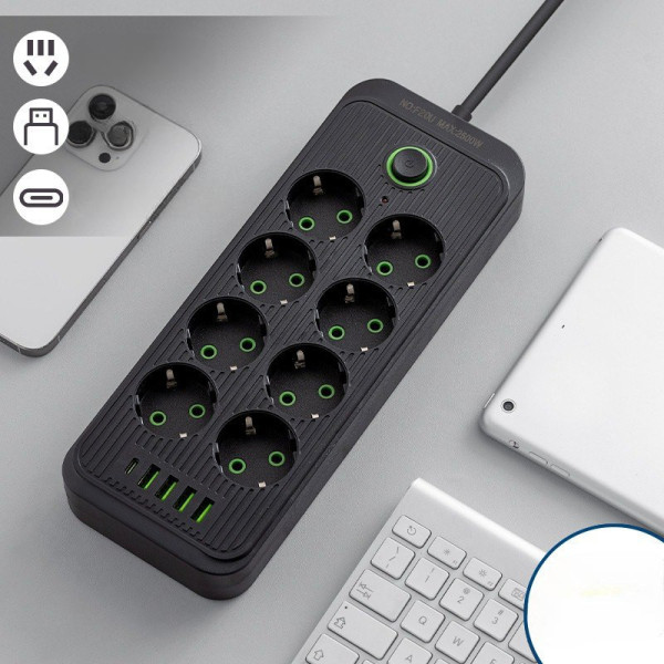 Сетевой удлинитель фильтр питания на 8 розеток 5 USB разветвитель розетки с выключателем 2 м