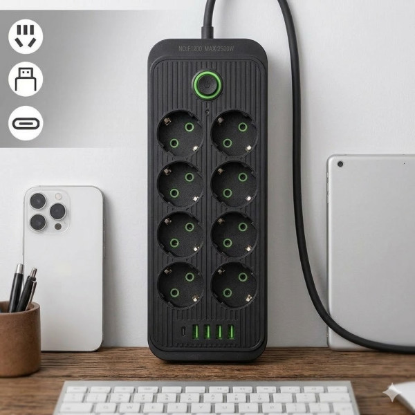 Сетевой удлинитель фильтр питания на 8 розеток 5 USB разветвитель розетки с выключателем 2 м