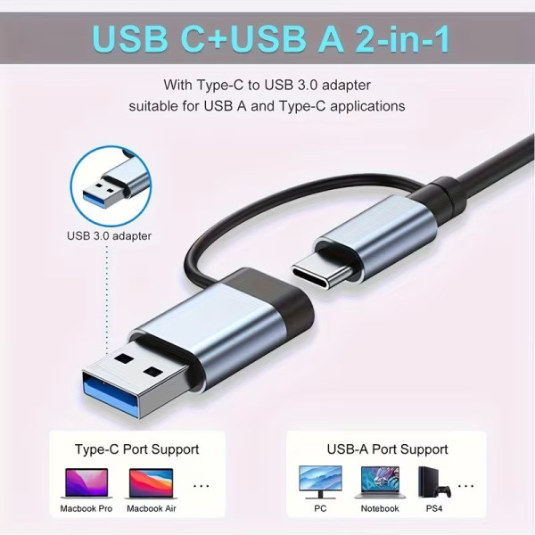 Универсальный USB Type-C хаб 7в1 адаптер разветвитель портов для ноутбука ПК мультипортовый серый