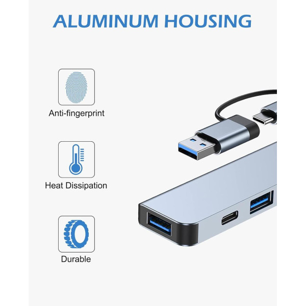 Универсальный USB Type-C хаб 7в1 адаптер разветвитель портов для ноутбука ПК мультипортовый серый