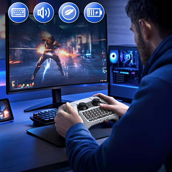 Клавиатура для геймпада PS5 DualSense Bluetooth chatpad с динамиком и аудио разъемом 3.5 мм белый
