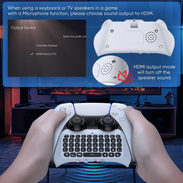 Клавиатура для геймпада PS5 DualSense Bluetooth chatpad с динамиком и аудио разъемом 3.5 мм белый