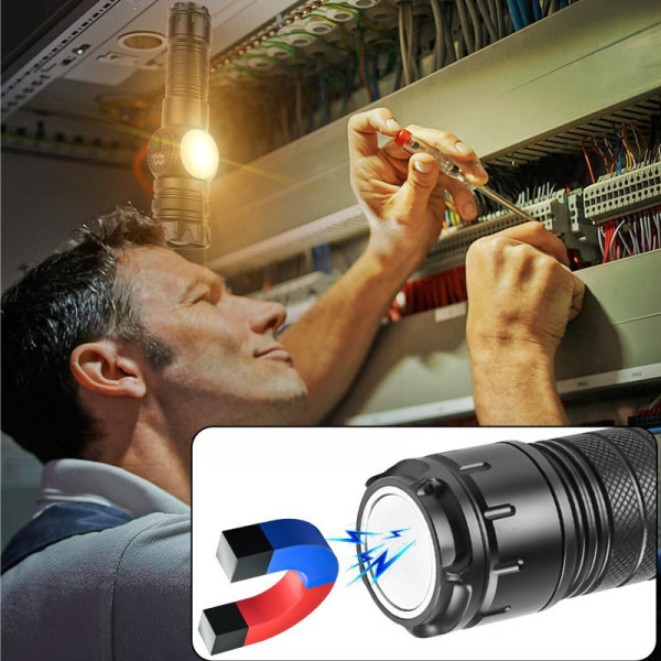 Аккумуляторный фонарь ручной 2305 мощный с зумом дисплеем и Power Bank кемпинговый светодиодный черный