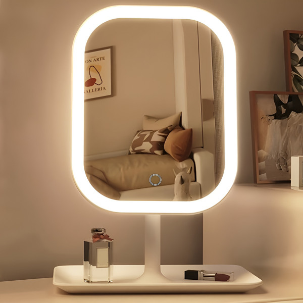 Зеркало для макияжа с подсветкой LED / настольное косметическое зеркало сенсорное с подставкой / органайзер для косметики зеркало