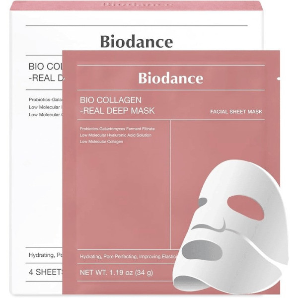 Гидрогелевая маска для лица с коллагеном Biodance Bio-Collagen Real Deep Mask 4 шт увлажняющая восстанавливающая стеклянная кожа