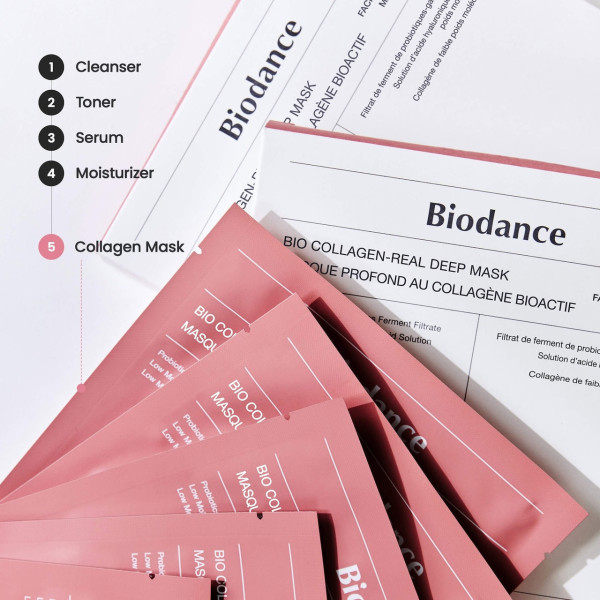 Гидрогелевая маска для лица с коллагеном Biodance Bio-Collagen Real Deep Mask 4 шт увлажняющая восстанавливающая стеклянная кожа