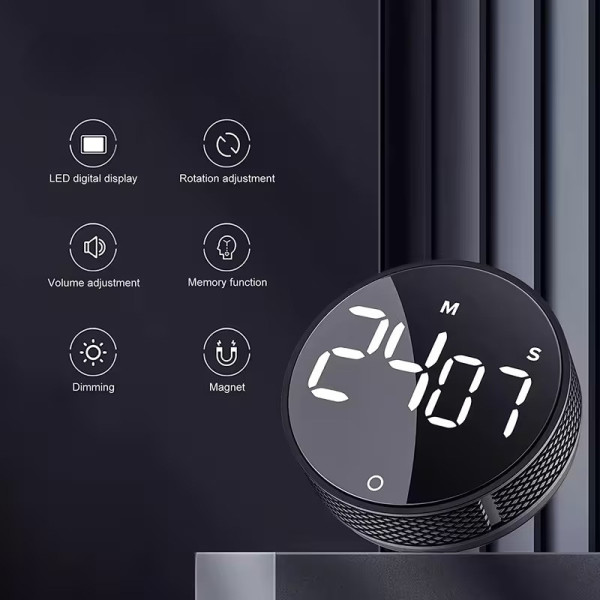 Цифровой таймер с LED дисплеем магнитный с обратным отсчетом и секундомером для кухни, спорта, учебы и работы