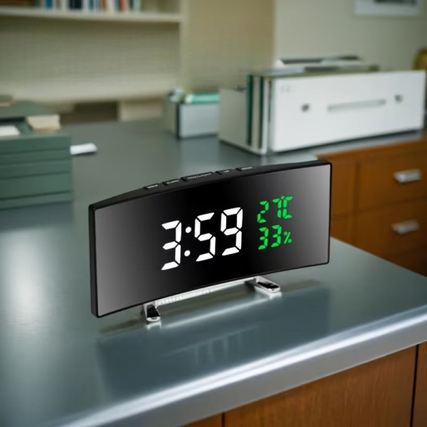 Цифровые настольные часы 6508 RuiJiao LED зеркальные электронные с отображением времени, даты, температуры и влажности для спальни