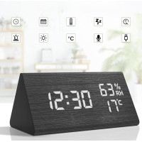 Цифровые настольные часы будильник 9006 LED с датой температурой влажностью голосовое управление сенсорный дисплей аккумулятор