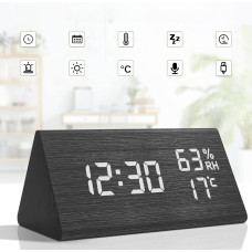 Цифровые настольные часы будильник 9006 LED с датой температурой влажностью голосовое управление сенсорный дисплей аккумулятор