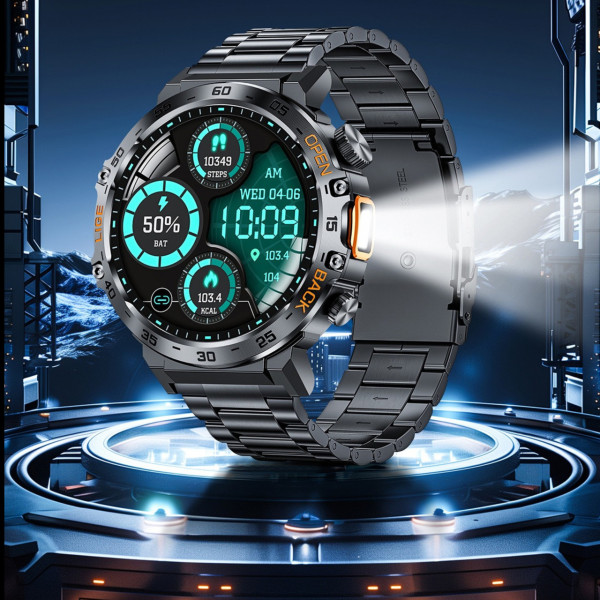 Смарт часы S100 мужского стиля LIGE ударопрочный outdoor smartwatch с фонариком, Bluetooth звонками, пульсометром