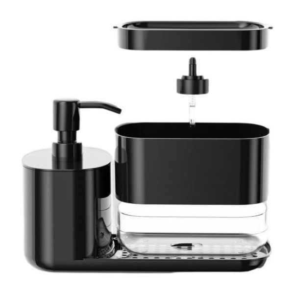 Дозатор для моющего средства Dish Soap Dispenser черный, кухонный диспенсер для жидкого мыла с подставкой для губки