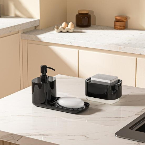 Дозатор для моющего средства Dish Soap Dispenser черный, кухонный диспенсер для жидкого мыла с подставкой для губки