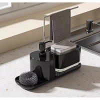 Дозатор для моющего средства Dish Soap Dispenser черный, кухонный диспенсер для жидкого мыла с подставкой для губки