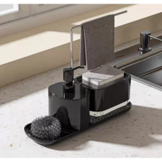 Дозатор для моющего средства Dish Soap Dispenser черный, кухонный диспенсер для жидкого мыла с подставкой для губки
