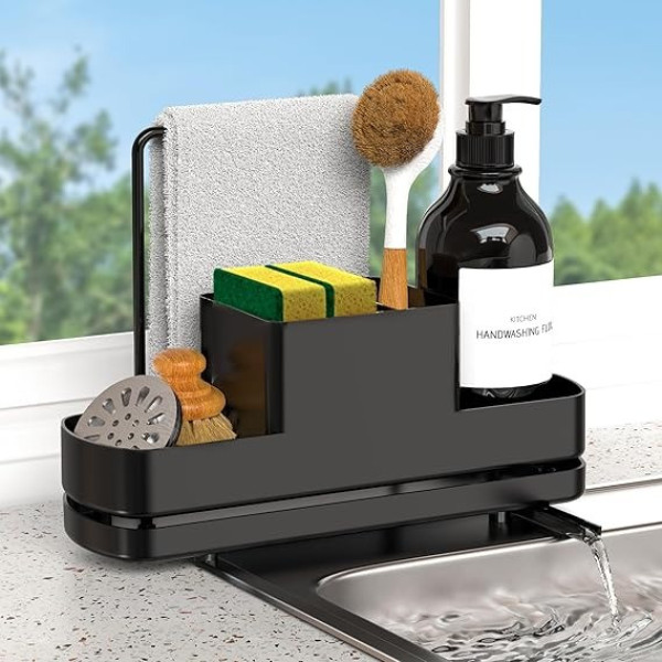 Дозатор для моющего средства Dish Soap Dispenser черный, кухонный диспенсер для жидкого мыла с подставкой для губки
