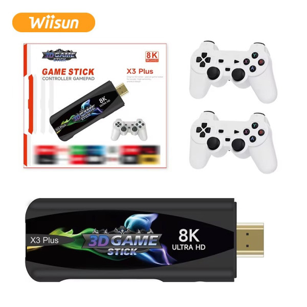 Игровая приставка Game Stick X3 Plus 8K, ретро консоль 3D Game Stick HDMI с беспроводным джойстиком и пультом