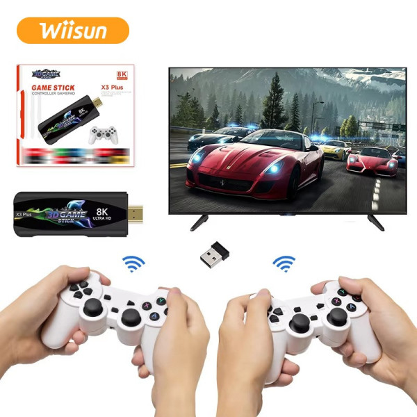 Игровая приставка Game Stick X3 Plus 8K, ретро консоль 3D Game Stick HDMI с беспроводным джойстиком и пультом