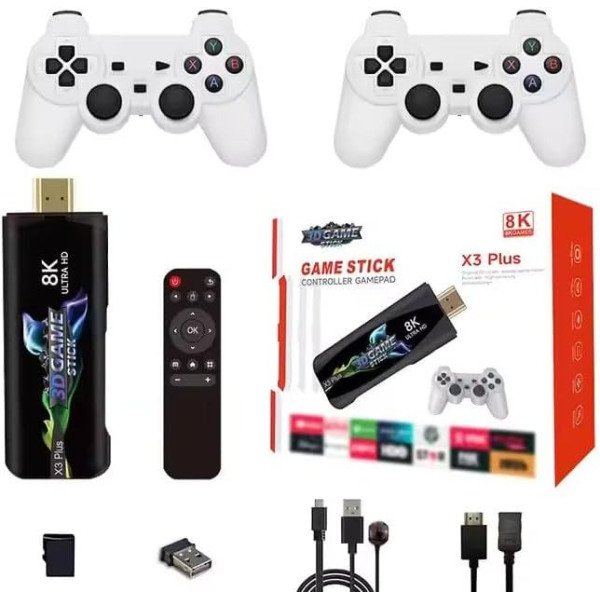 Игровая приставка Game Stick X3 Plus 8K, ретро консоль 3D Game Stick HDMI с беспроводным джойстиком и пультом