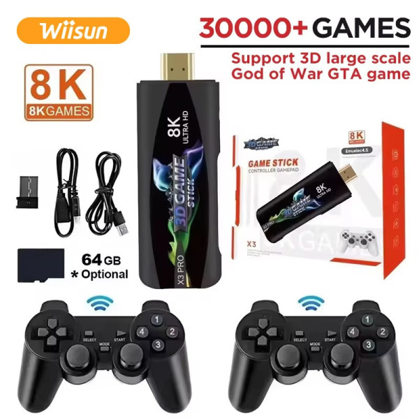 Игровая приставка Game Stick X3 Plus 8K, ретро консоль 3D Game Stick HDMI с беспроводным джойстиком и пультом